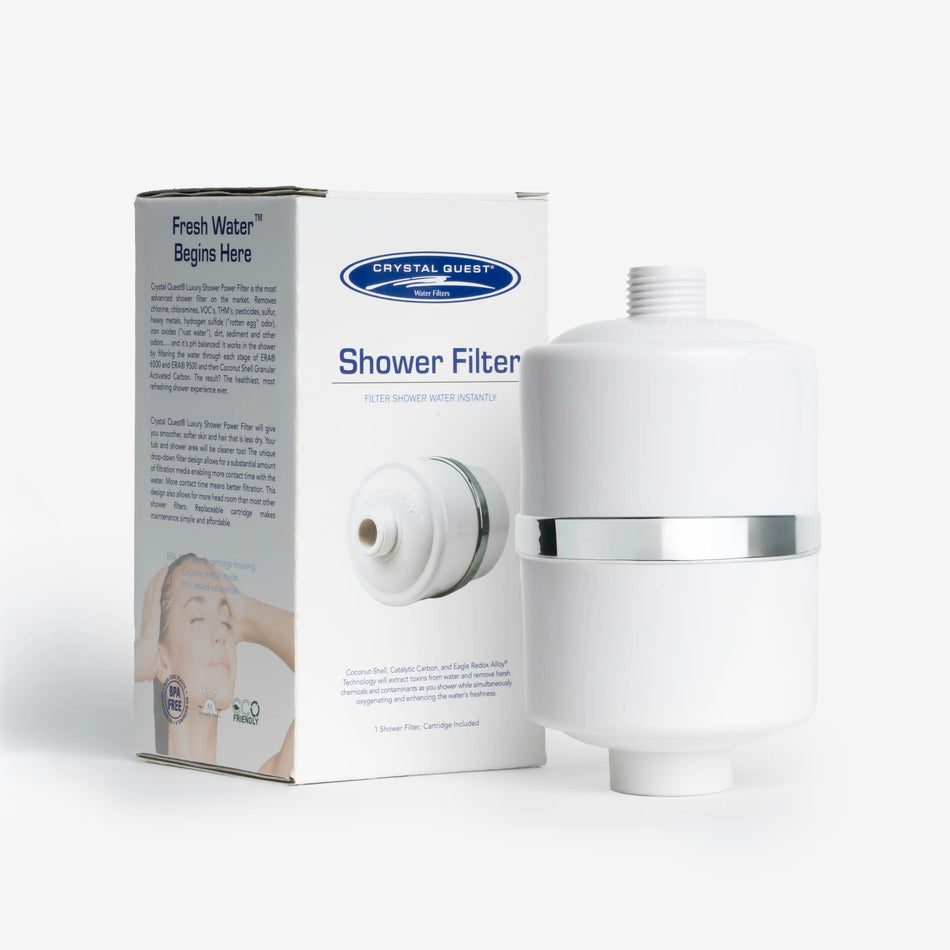 White shower filter cartridge with box